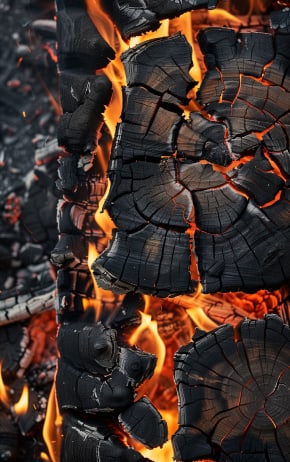 close-up of burning wood